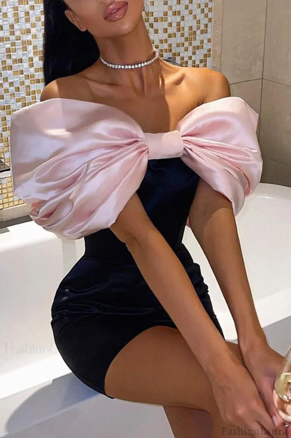 Detachable Bow Backless Bodycon Cocktail Dress S / Pink