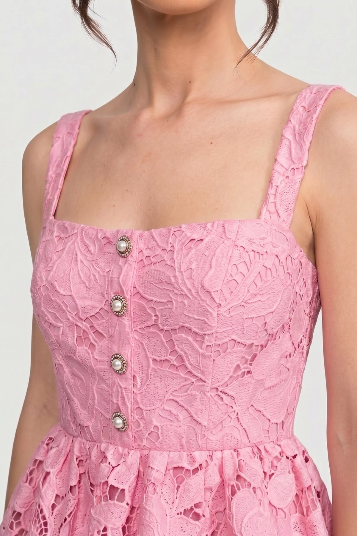 Lace Square Neck Sleeveless Button Front Scalloped Peplum Midi Dress 5
