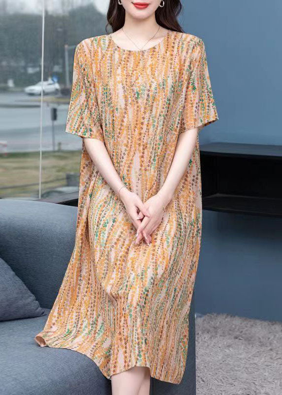 Floral Print Patchwork Round Neck Short Sleeve Chiffon Shift Midi Dress