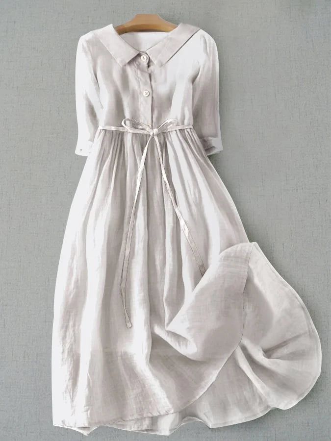 Lux - Elegant Short Sleeve Dress with Waist Ties White