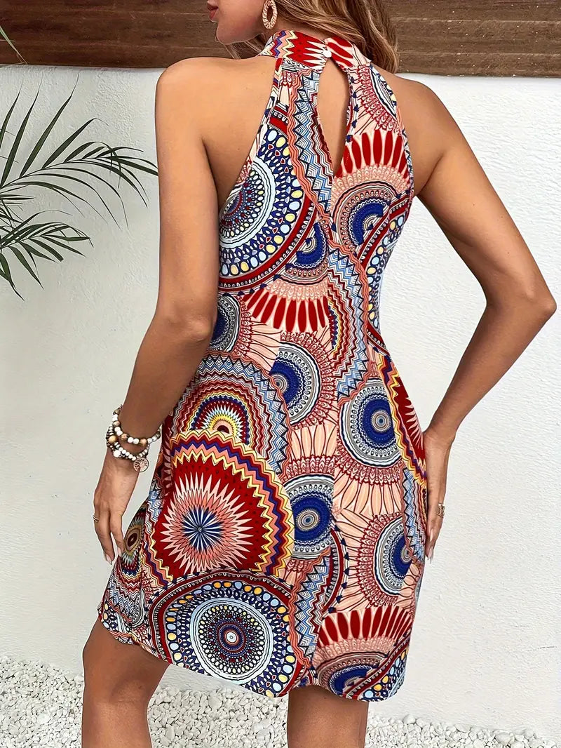 Irina Statement Printed Halterneck Dress Chic Silhouette Collection