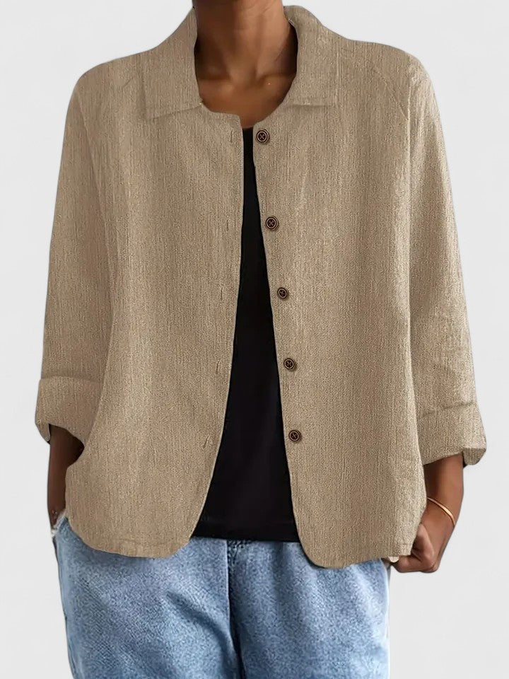 Collared Long Sleeve Button Front Linen Look Shirt