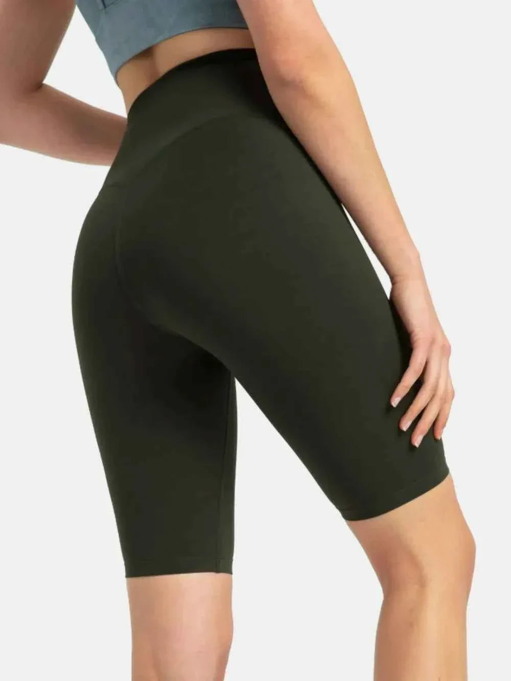 High Waist Wide Waistband Knee Length Active Biker Shorts 36