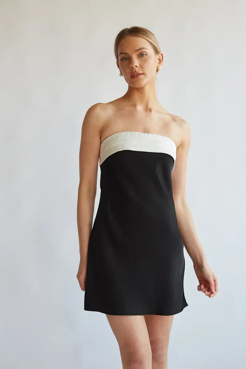 Strapless Folded Neckline Open Back A-Line Mini Dress 7