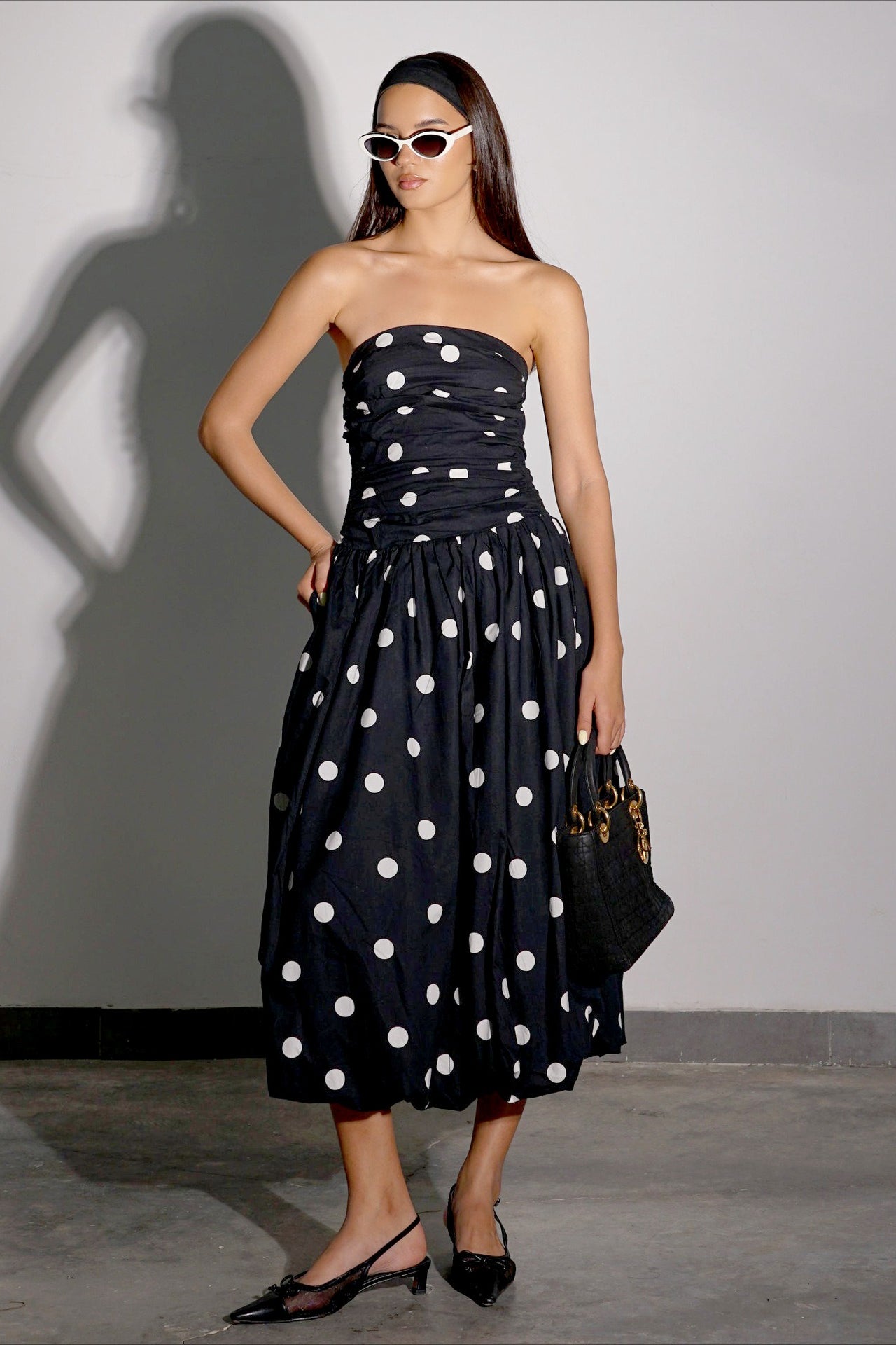Refined Polka Dot Strapless Bodycon Maxi Dress