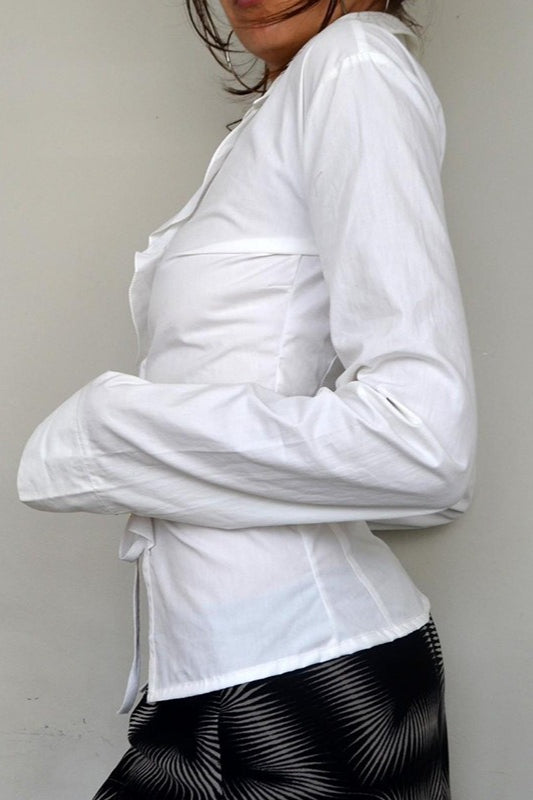 Deep V Ruffle Detail Blouse