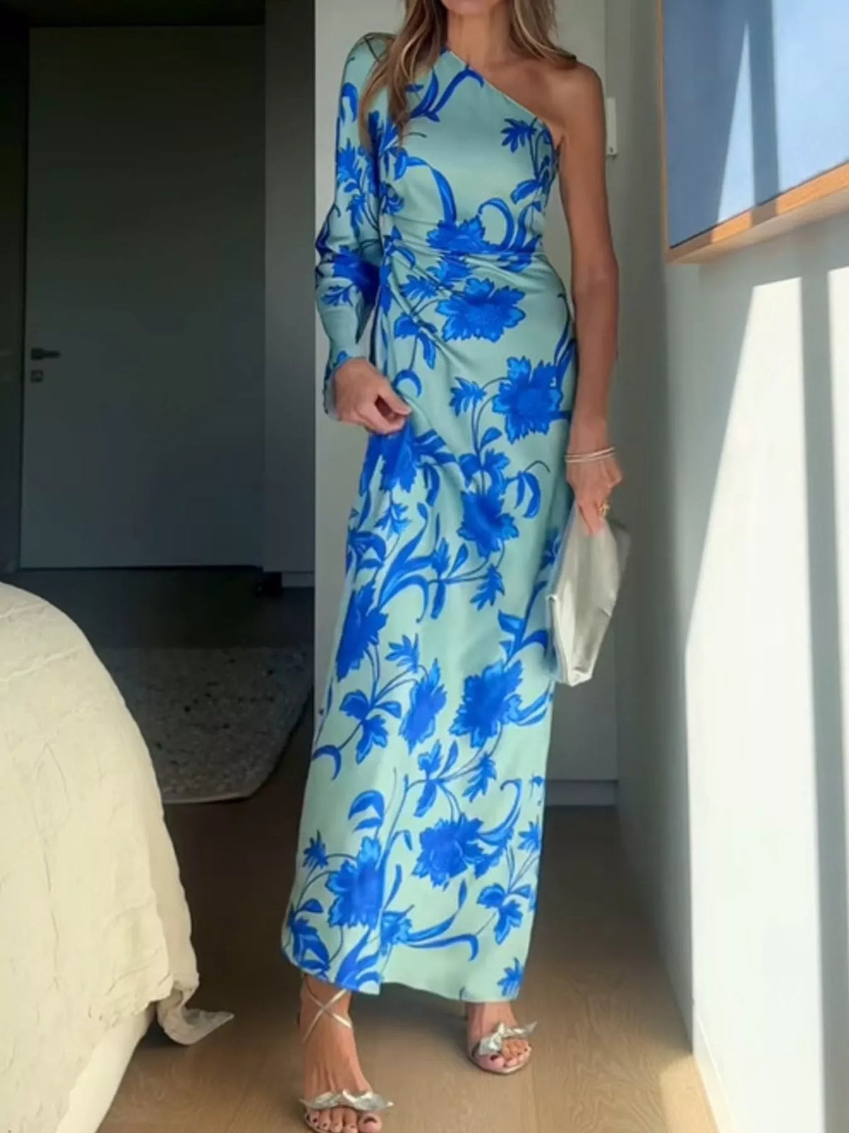 Floral Print One-Shoulder Maxi Dress