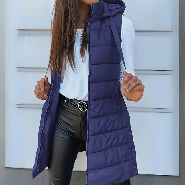 Hooded Zip Front Longline Puffer Vest