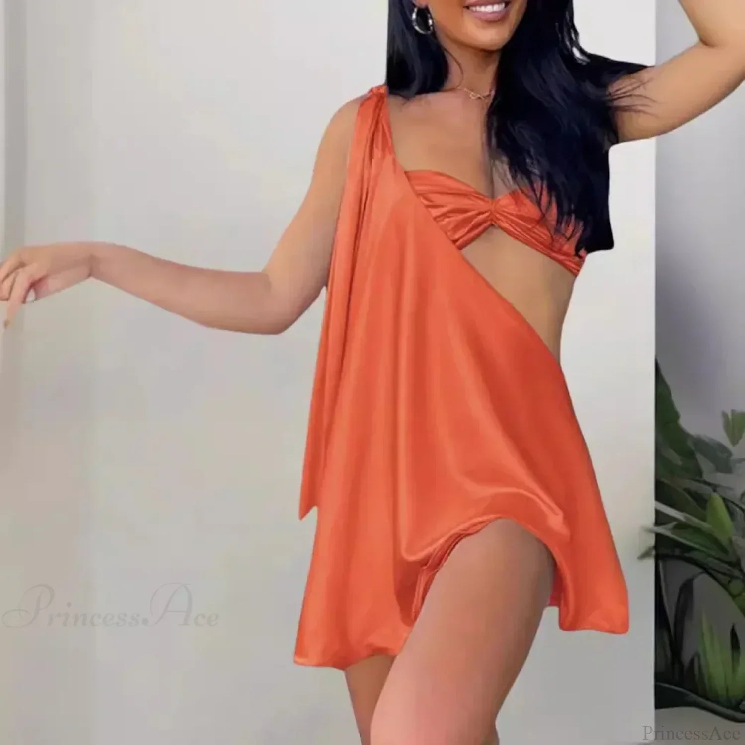 Diagonal Shoulder Mesh Mini Dress - View 6