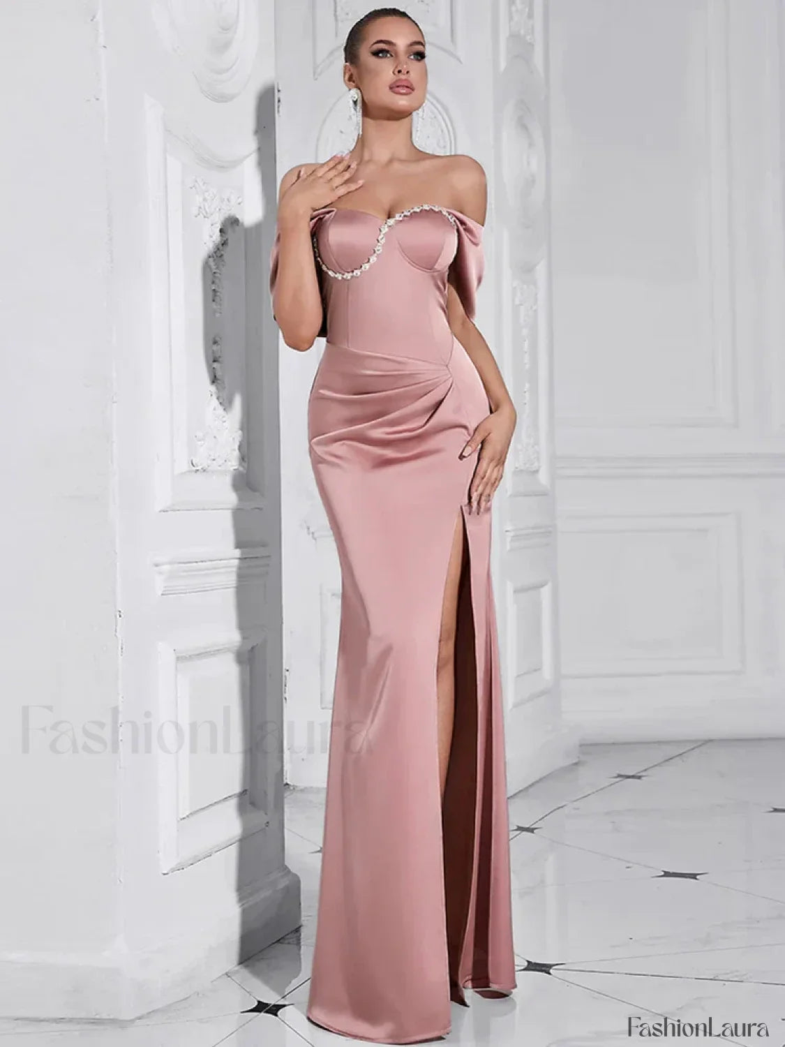 Diamond Pleated Split Maxi Dress