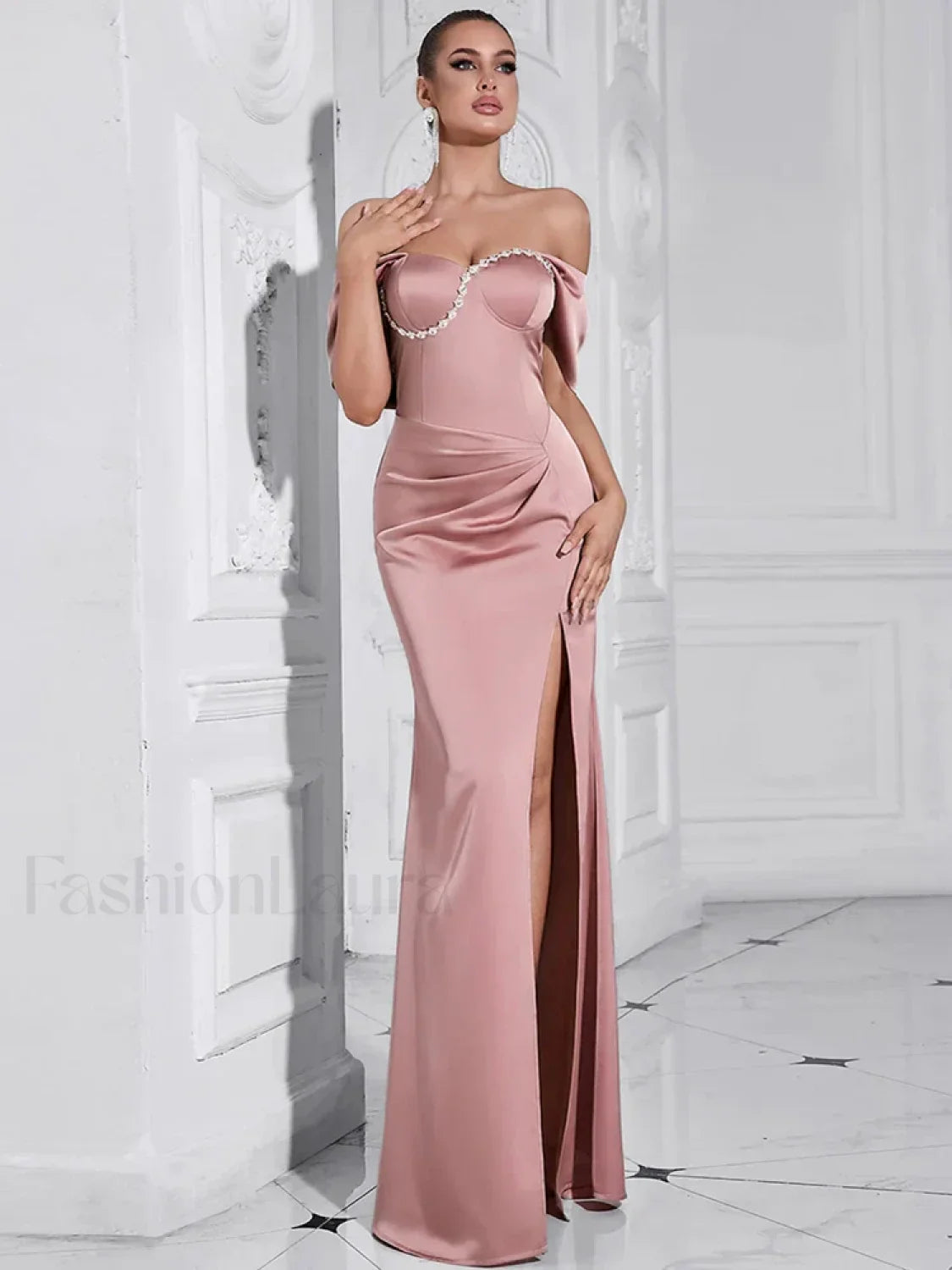 Diamond Pleated Split Maxi Dress