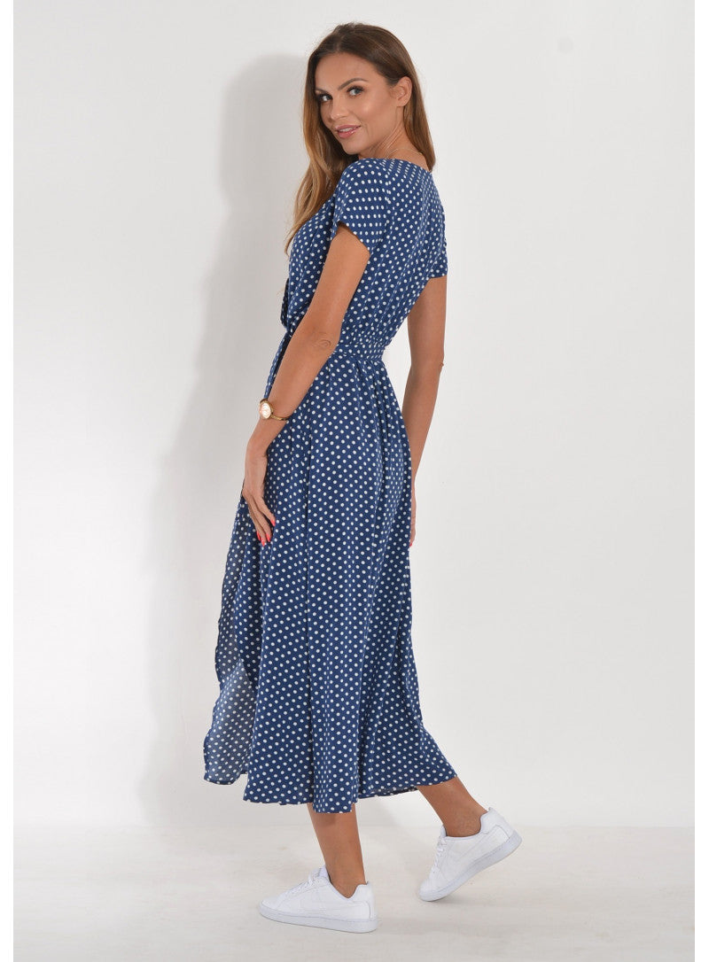 Cotton Blend A-Line Short Sleeve Midi Dress