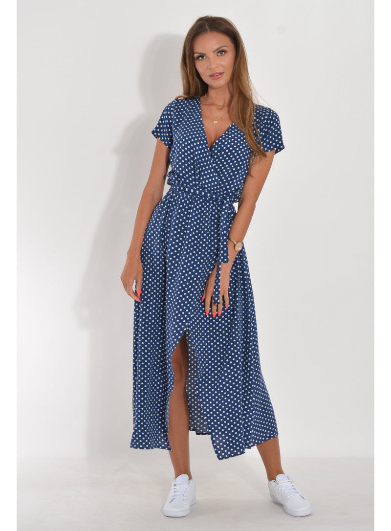 Cotton Blend A-Line Short Sleeve Midi Dress