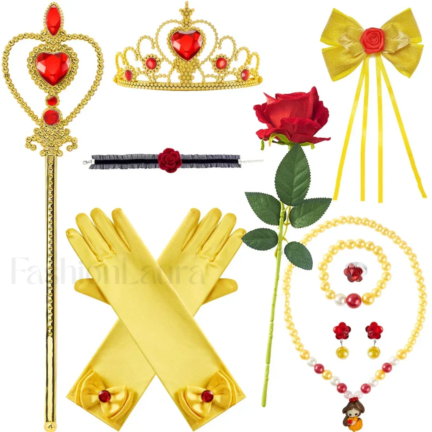 Disney Belle Princess Beauty Beast Cosplay Party Magic Stick Kid Costume 3T (Tag 110) / Gloves Set