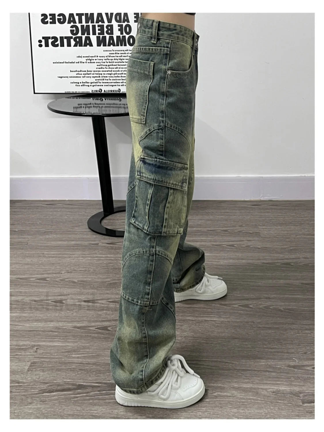 Distressed Big Graceful Pocket Cargo Jeans