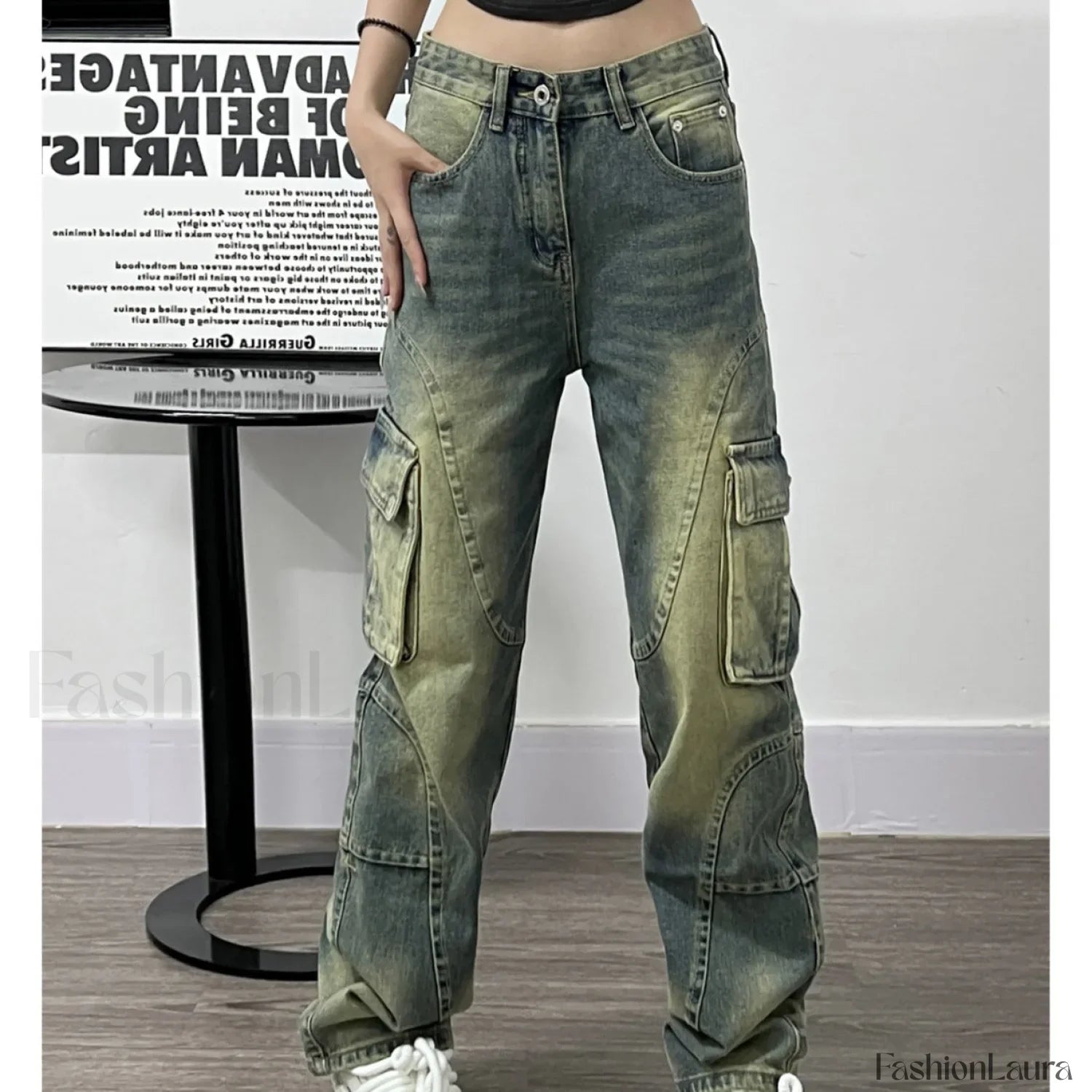 Distressed Big Graceful Pocket Cargo Jeans