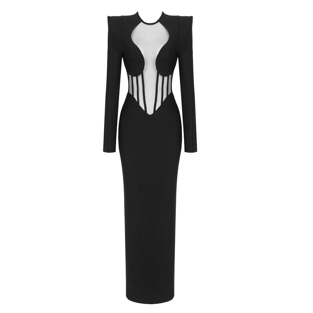 Dixie Long Sleeve Mesh Front Maxi Dress