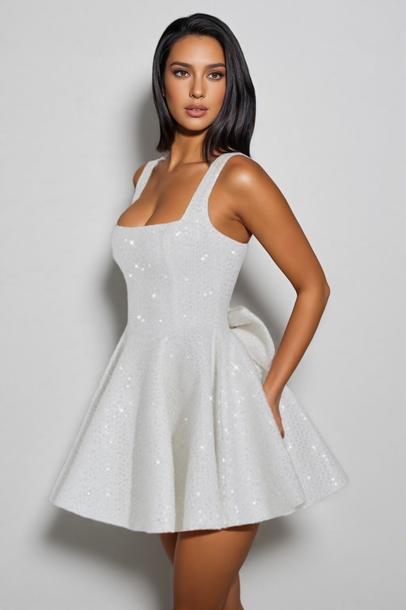 Sequin Bow Mini Dress