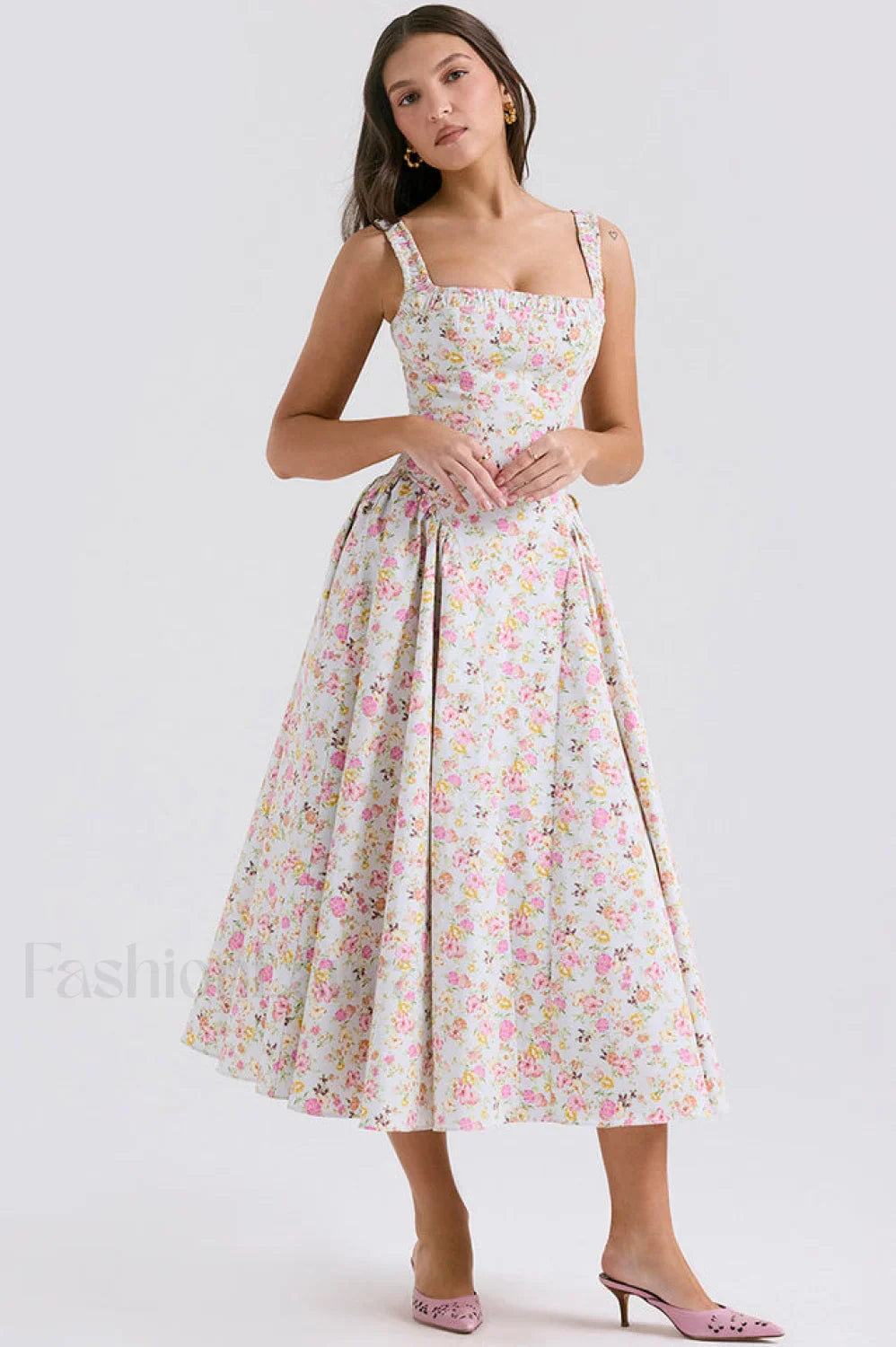 Dorothy White Stylish Rosebud Print Sundress