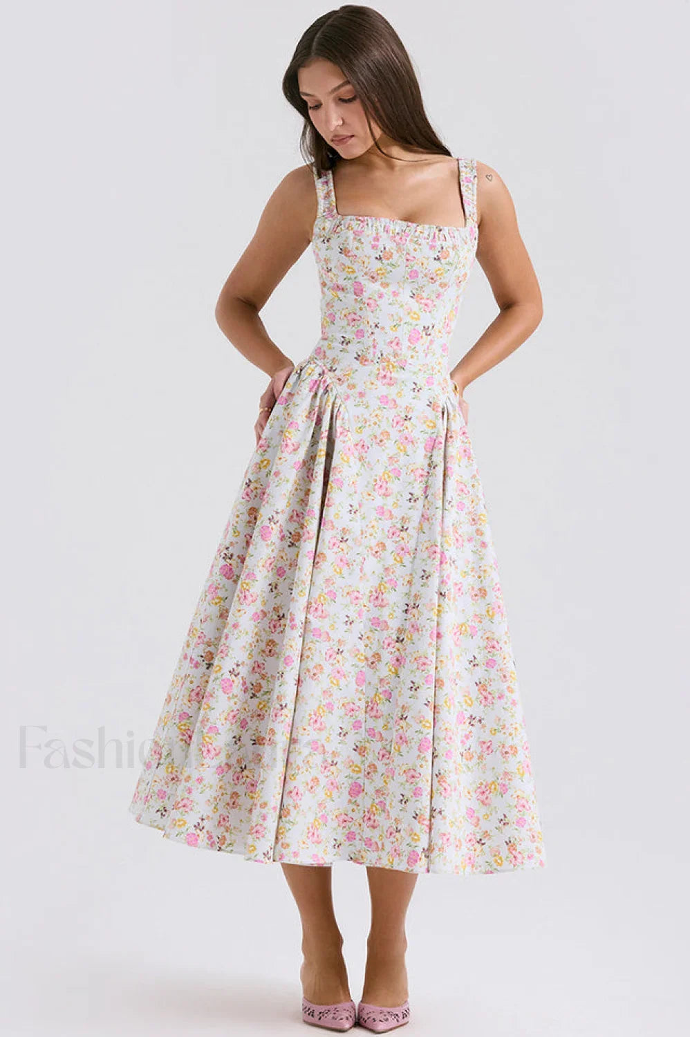 Dorothy White Stylish Rosebud Print Sundress
