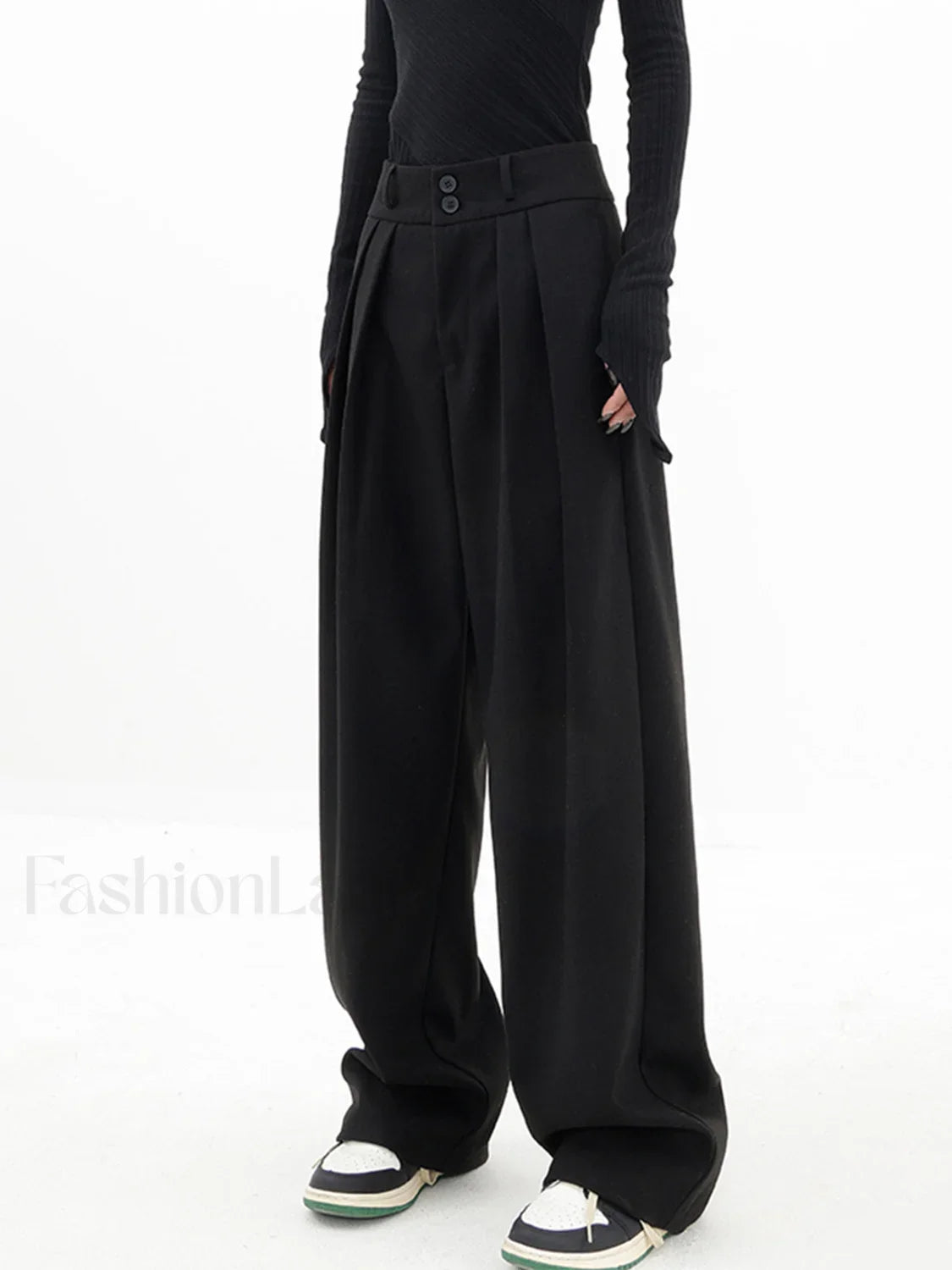 Double Buttons Wide Trendy Leg Dress Pants