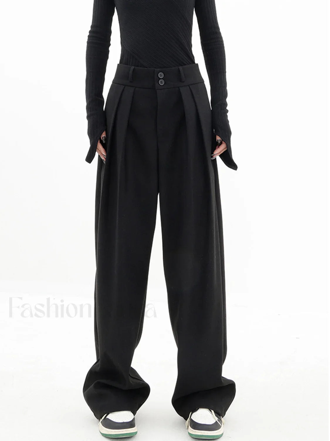 Double Buttons Wide Trendy Leg Dress Pants