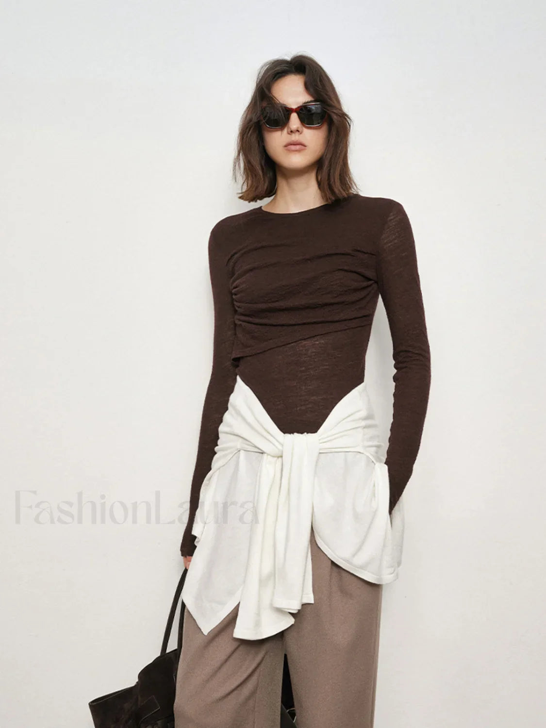 Double Layers Solid Trendy Long Sleeve Top