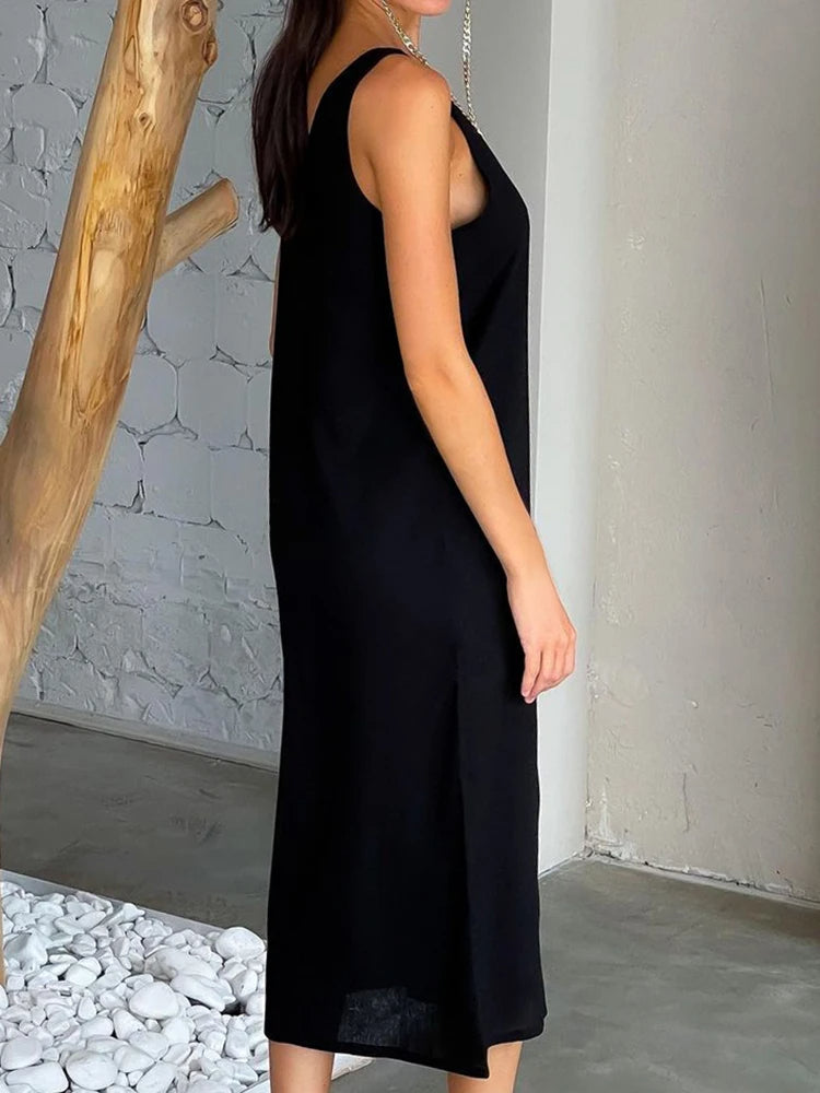 Aesthetic Paulina Linen Midi Dress with Slit Premium Wardrobe Essential