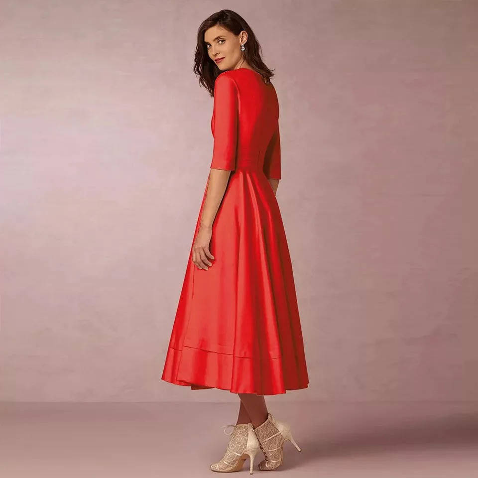Deep V-Neck Half Sleeve Fit and Flare Midi Dress 4