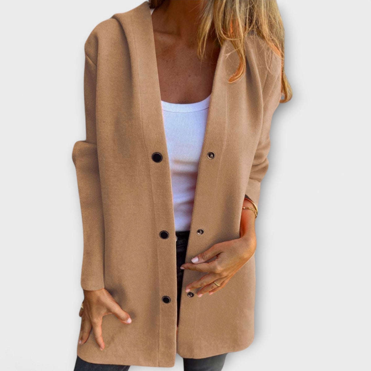Hooded Button Front Longline Knit Coat