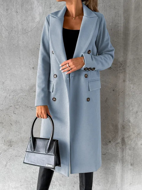 Double Breasted Notch Lapel Longline Coat