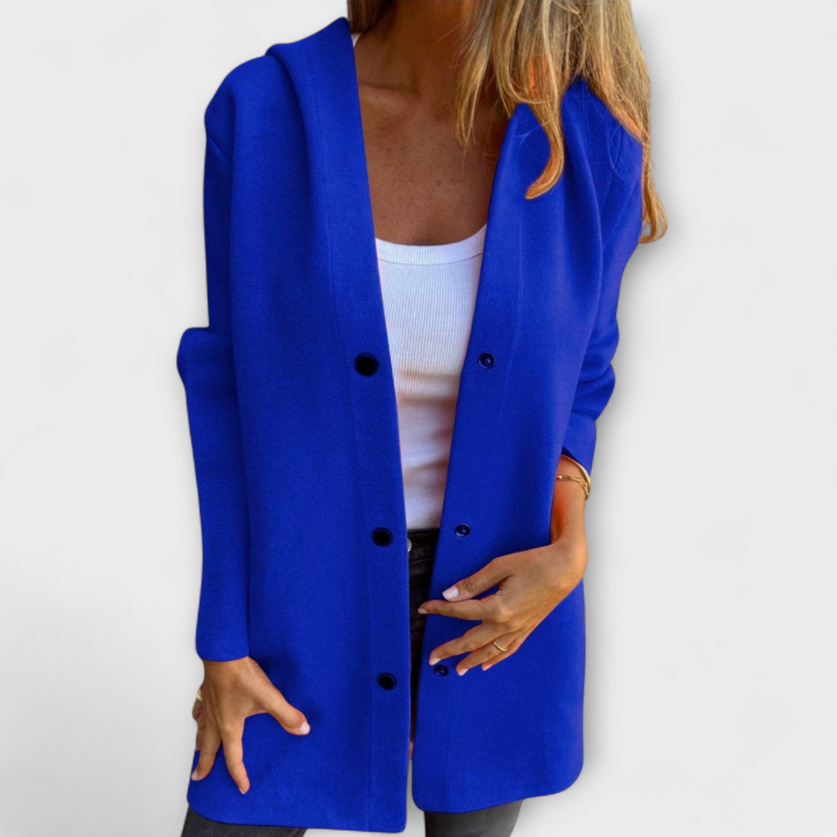 Hooded Button Front Longline Knit Coat