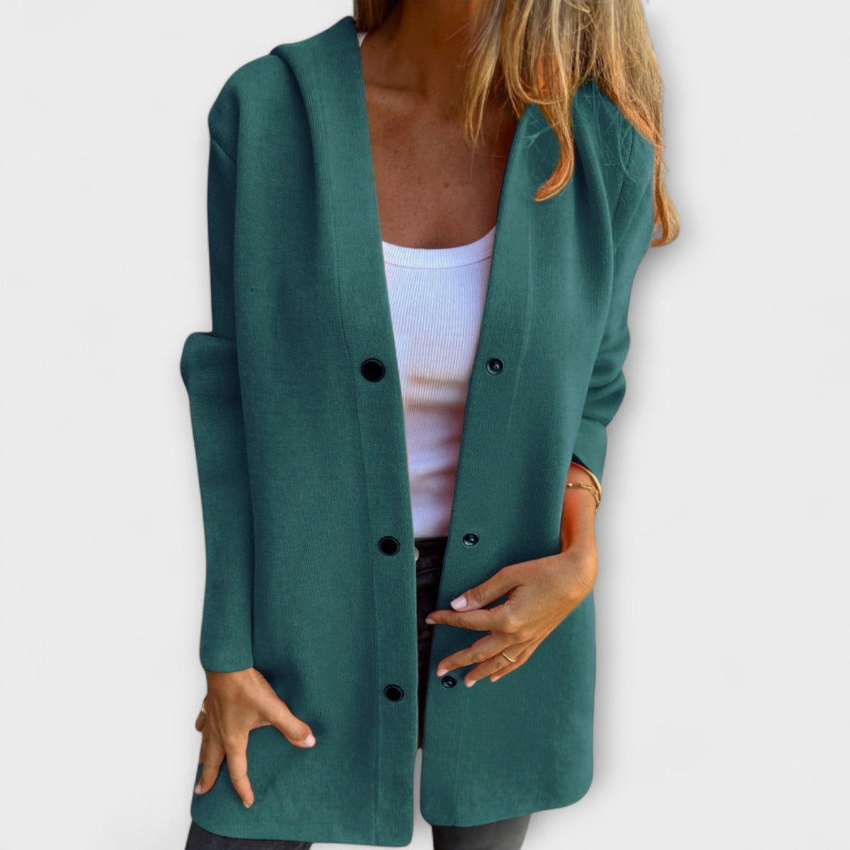 Hooded Button Front Longline Knit Coat