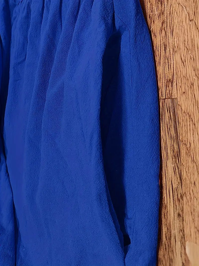Cap Sleeve Round Neck Smocked Empire Waist Pocket Midi Dress