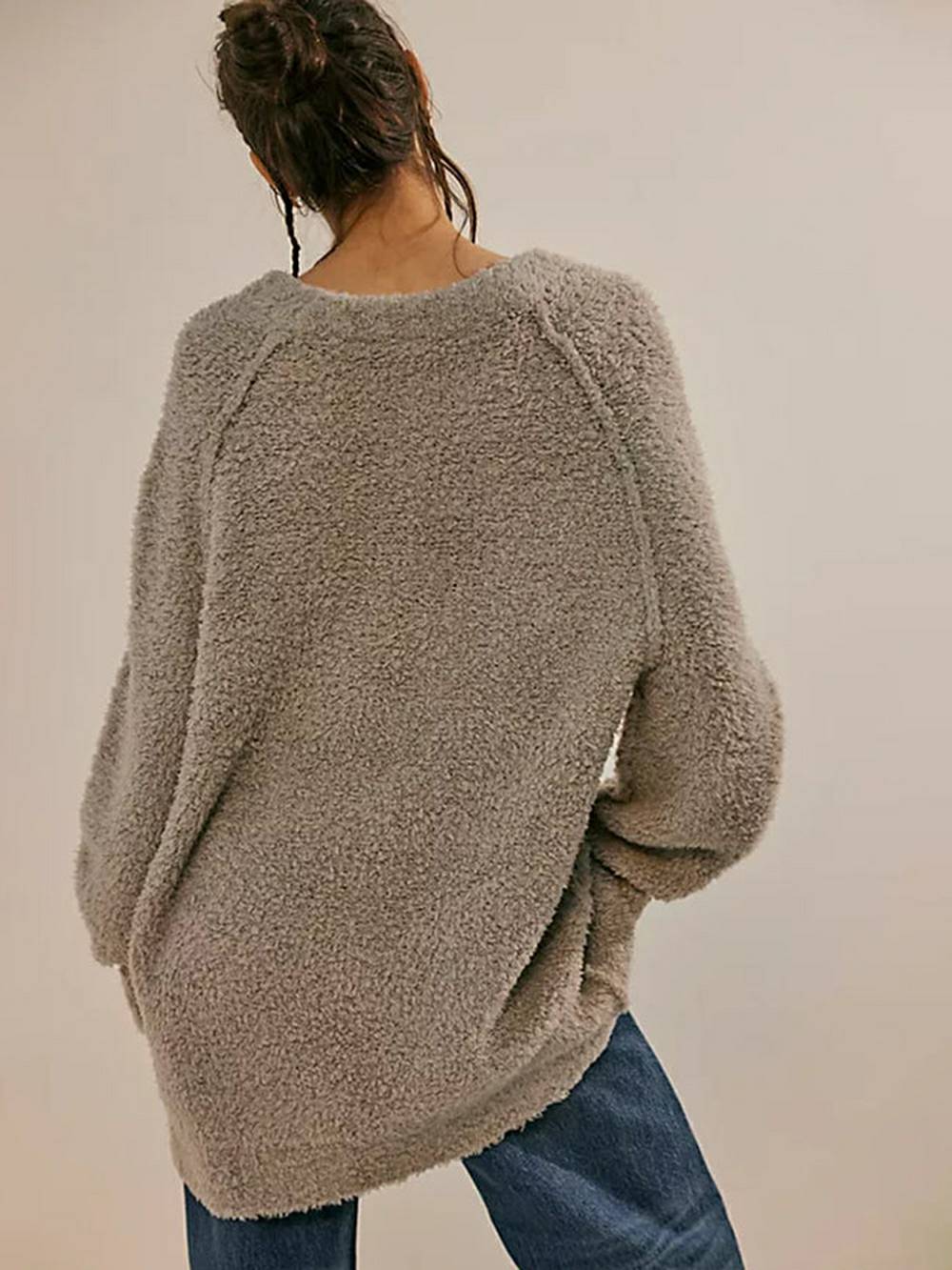 Oversized Teddy Knit Sweater and Lace Hem Mini Dress Two Piece Set 18