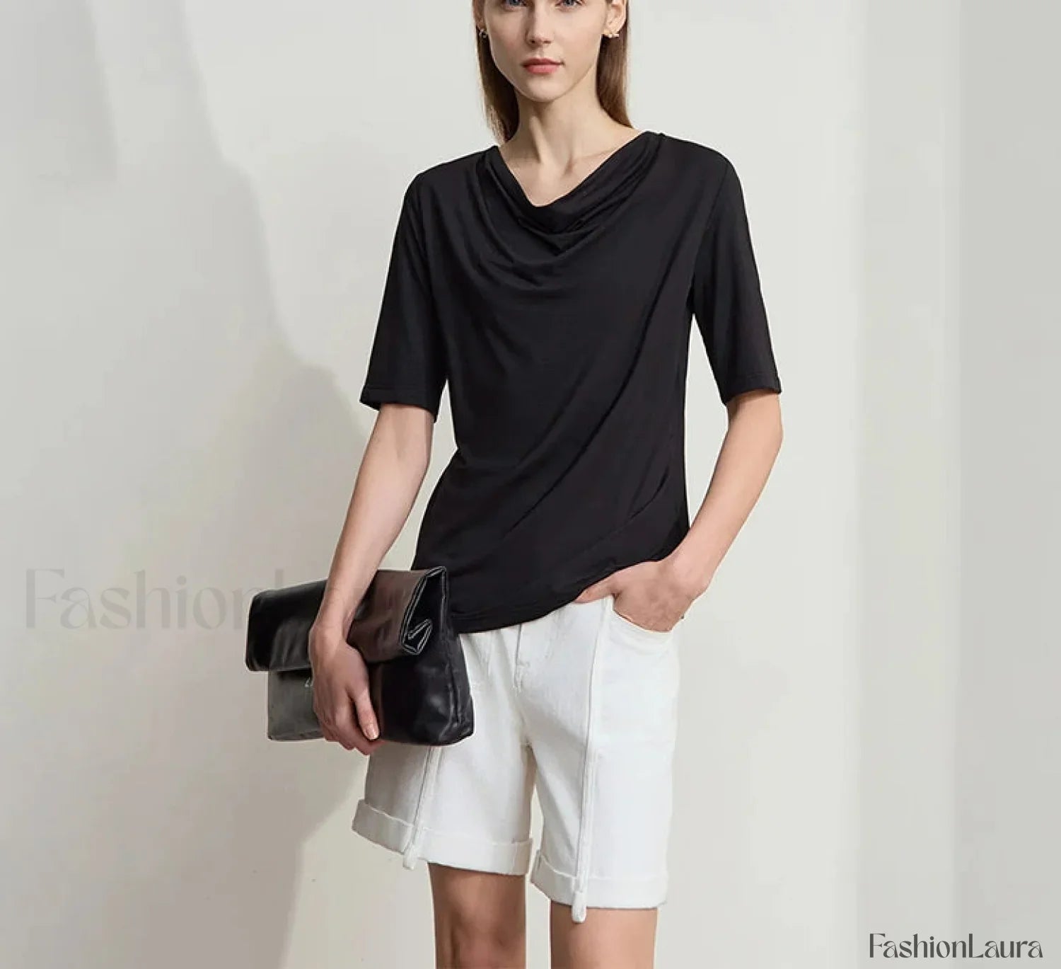 Draped Collar Modal T-Shirt