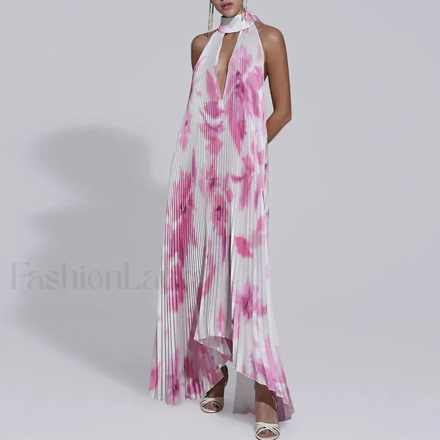 Draped Ethnic Hem Printed Maxi Dress pink / S