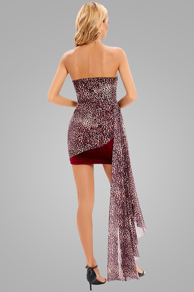 Velvet Mesh Strapless Bodycon Mini Dress