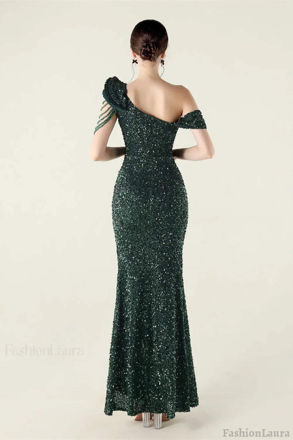 Draped One Shoulder Ruffle Formal Dress