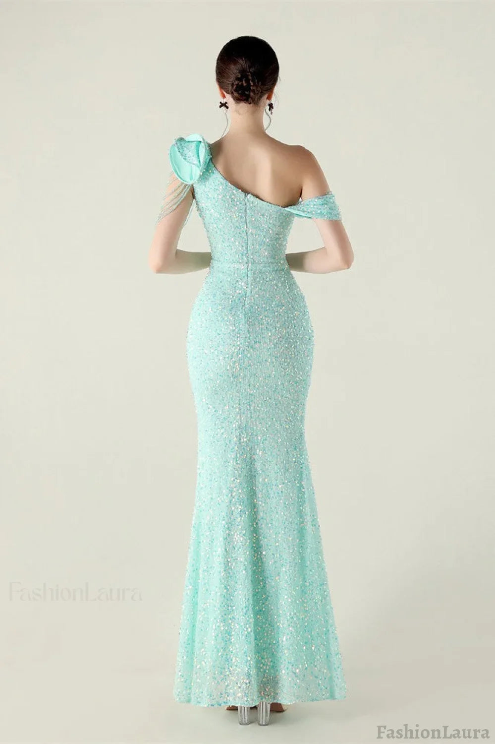 Draped One Shoulder Ruffle Formal Dress