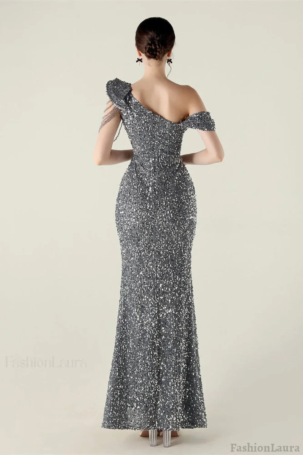 Draped One Shoulder Ruffle Formal Dress