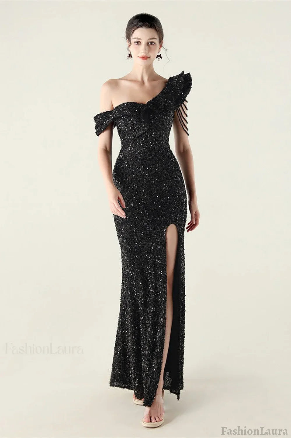 Draped One Shoulder Ruffle Formal Dress
