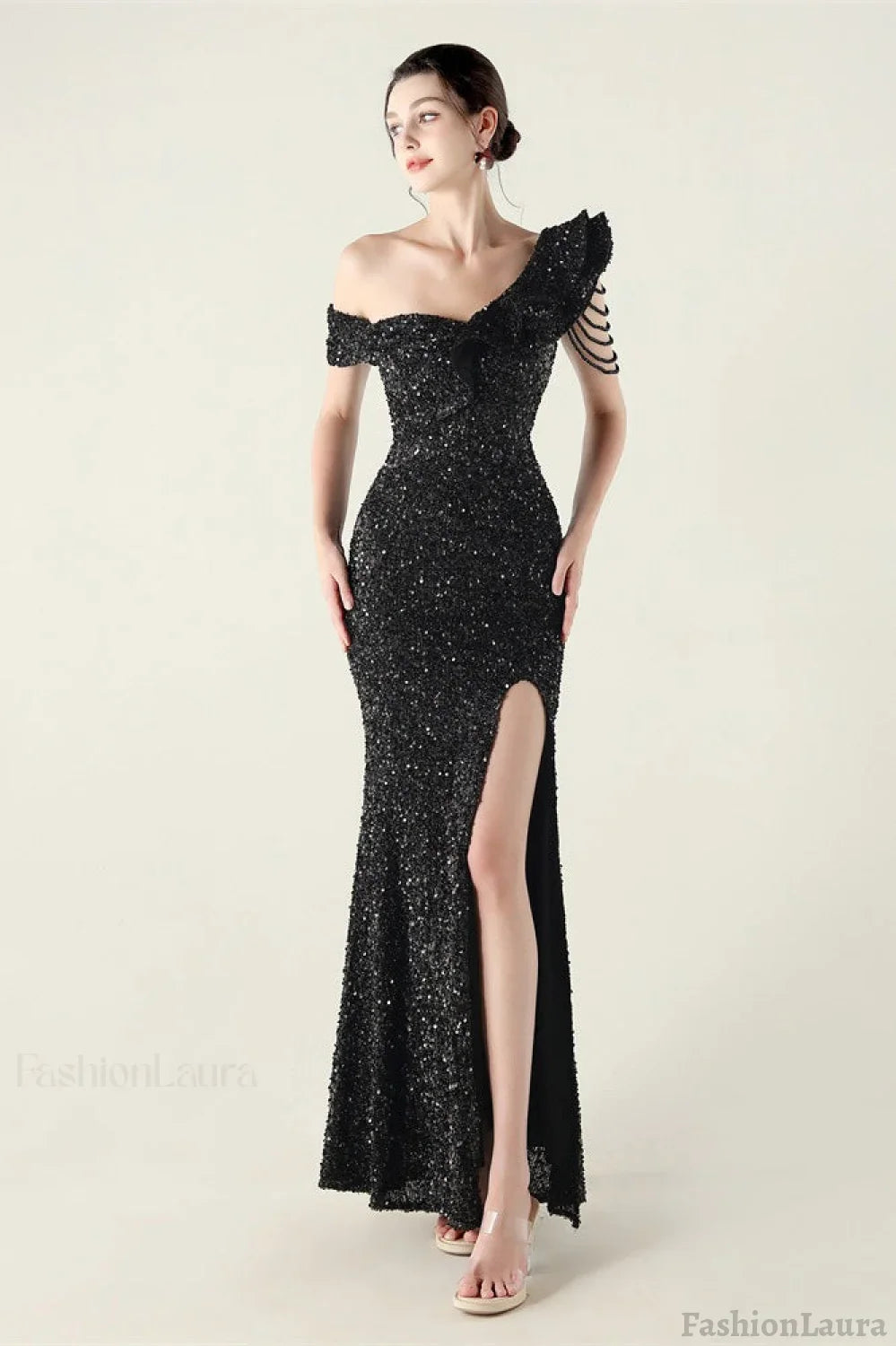 Draped One Shoulder Ruffle Formal Dress