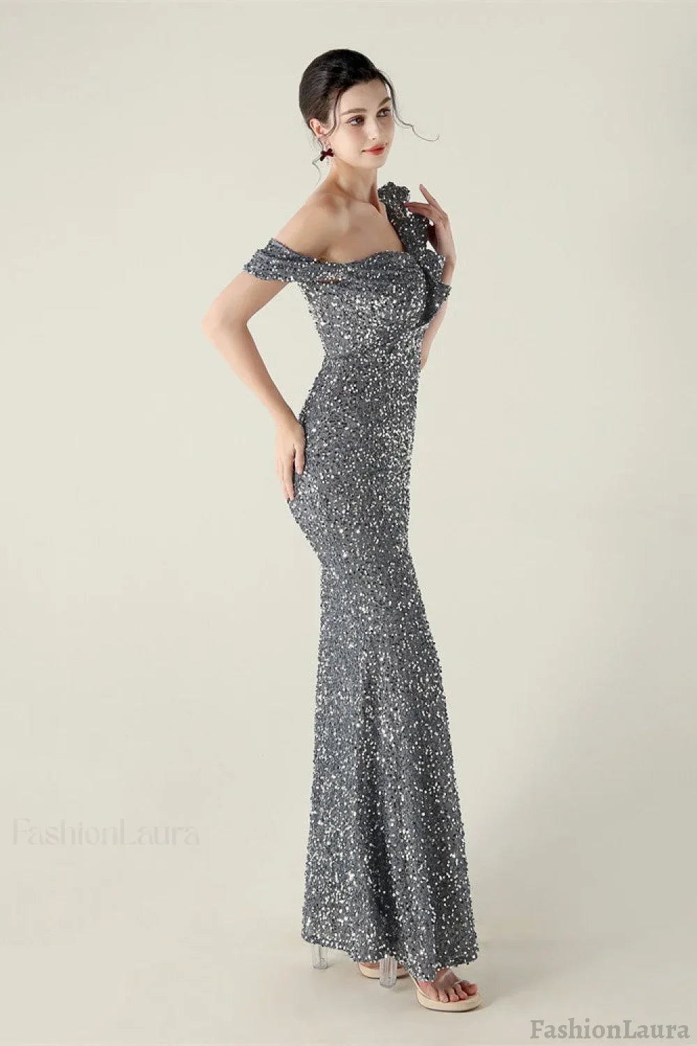 Draped One Shoulder Ruffle Formal Dress