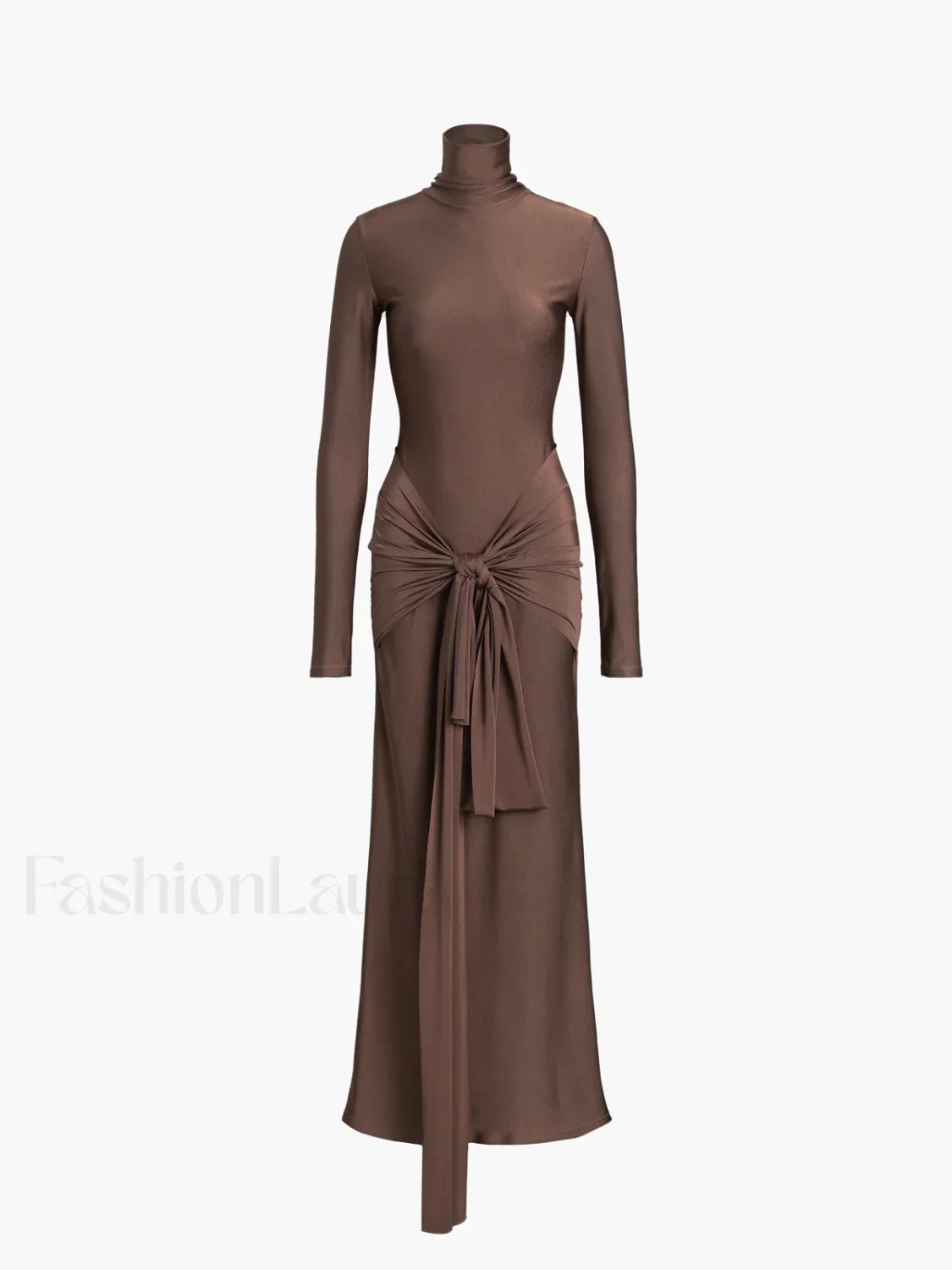 Draped Turtleneck Low Trendy Waist Twist Long Dress
