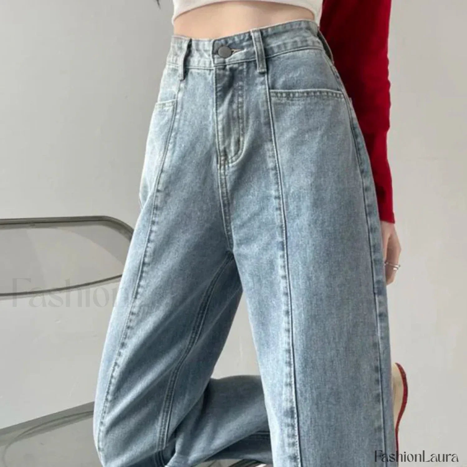 Draped Wide Leg Denim Jeans