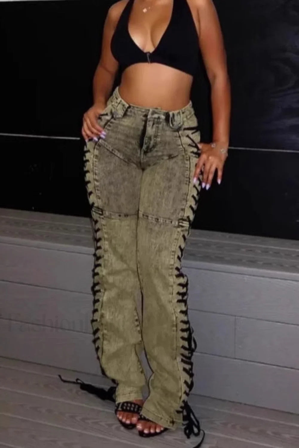 Drawstring Lace Up Denim Jeans