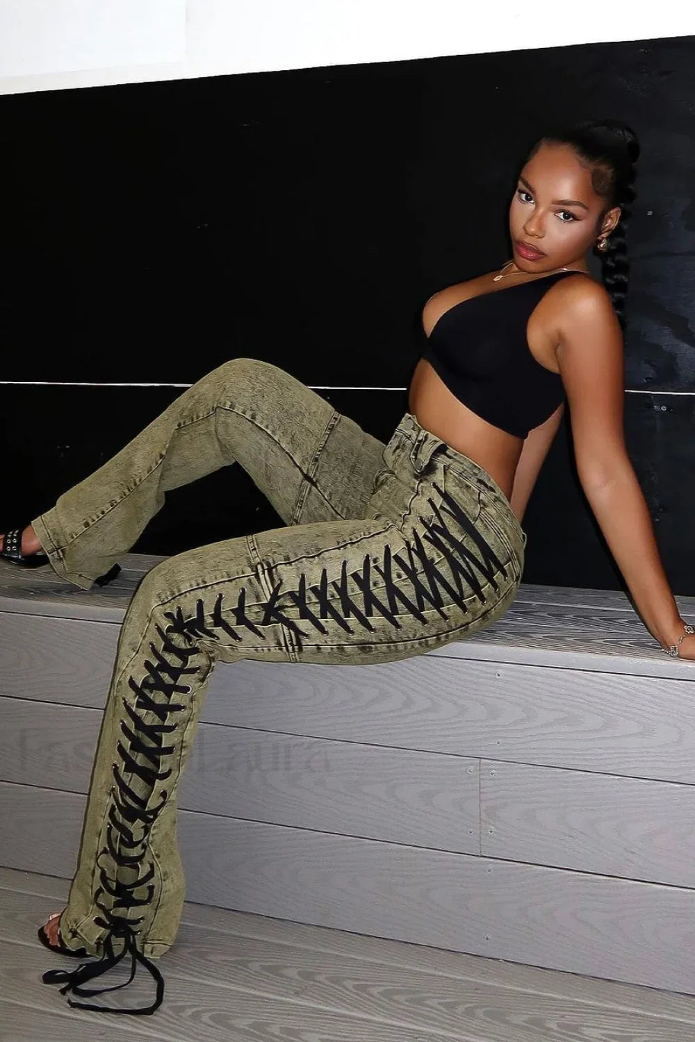 Drawstring Lace Up Denim Jeans