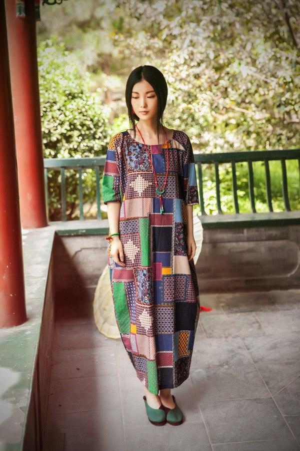 Women Cotton Linen Summer Dress 3/4 Sleeve ( Limited Stock)