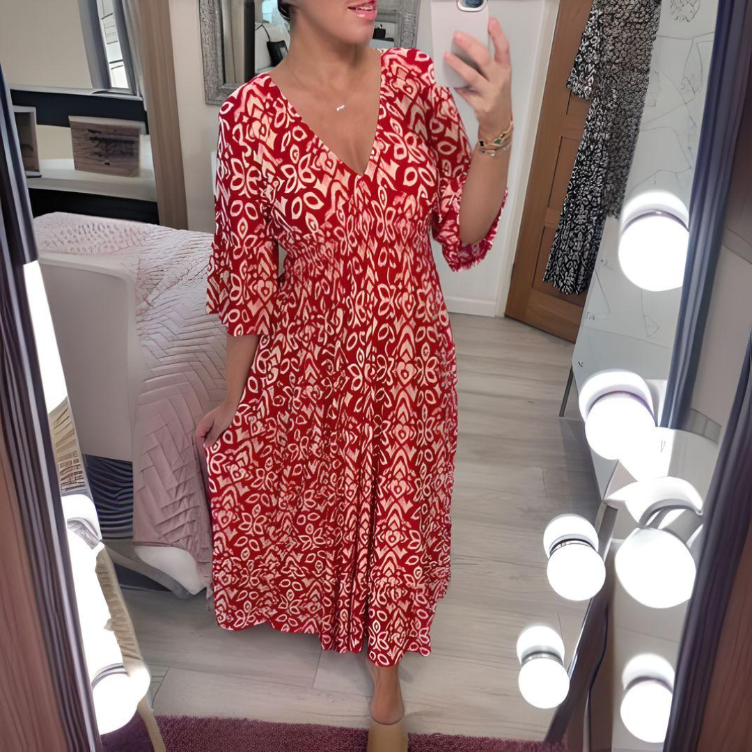 Malina - Summer Flare Sleeve Long Beach Dress Red